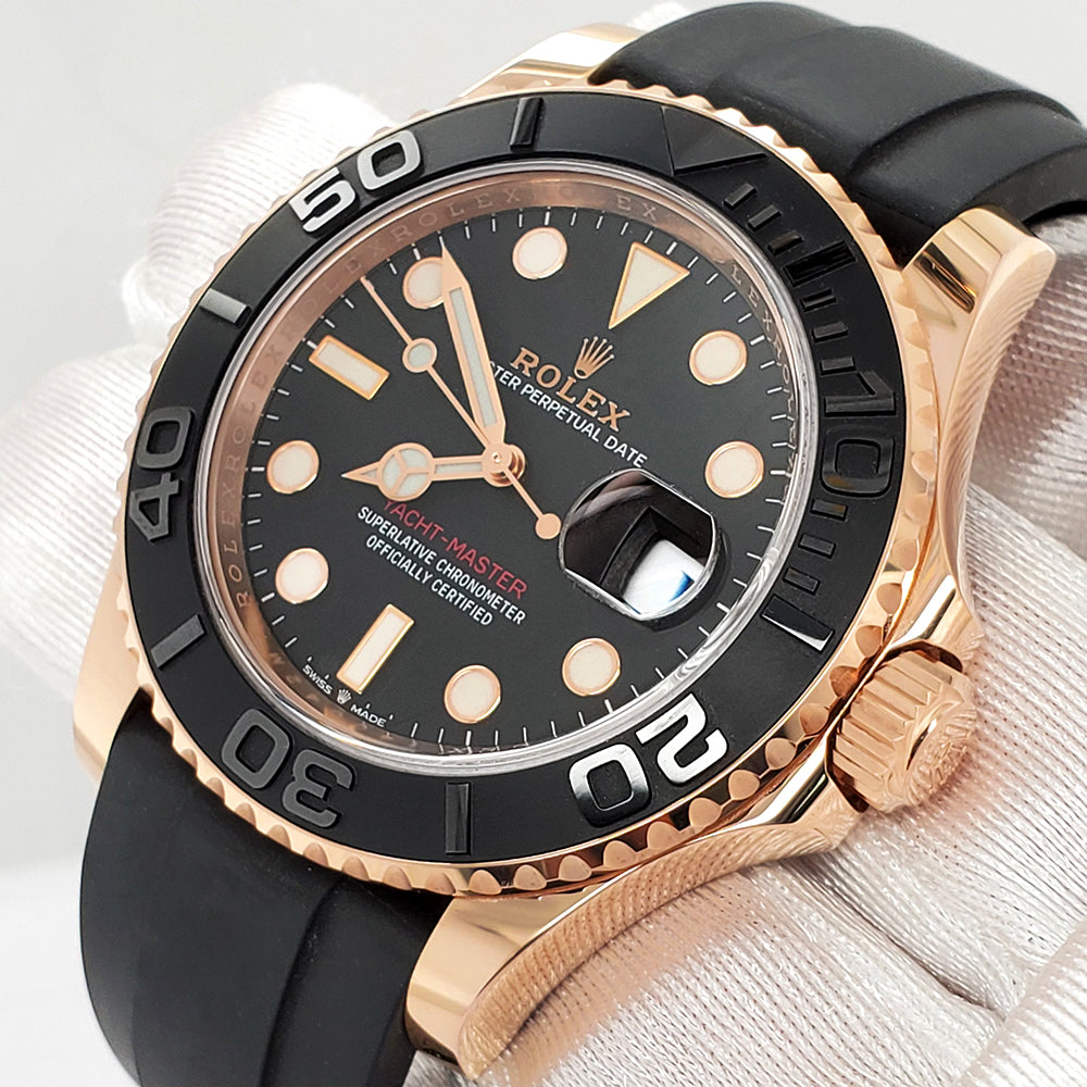 2021 Rolex Yacht-Master 40mm 126655 Black Dial Oysterflex Strap Rose Gold Watch Box Papers/Serial Tag