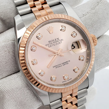 Rolex Datejust 36mm Factory Pink Diamond Dial 2-Tone Rose Gold/Steel Jubilee Watch Box Papers 116231