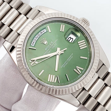 Rolex Day-Date 40 President 228239 Olive Green Roman Dial White Gold Watch Box/Papers/Tag