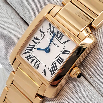 Cartier Tank Francaise Small 20mm 18K Yellow Gold Roman Dial Ladies Watch W50002N2 Box Booklet