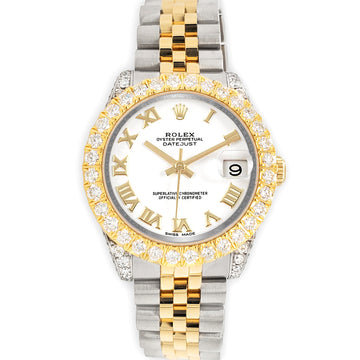 Rolex Datejust 31mm 2-Tone 178273 White Roman Dial 4.4ct Diamond Bezel/Case Watch