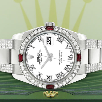 Rolex Datejust 36mm 4.5Ct Diamond Bezel/Bracelet/White Roman Dial 116200 Steel Watch