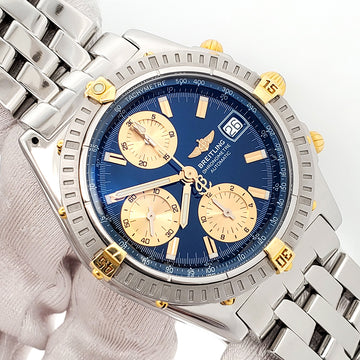 Breitling Chronomat 39mm Blue/Yellow Dial Chronograph Steel Mens Watch B13352
