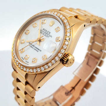Rolex President Datejust 31mm Yellow Gold Watch 0.95ct Diamond Bezel/White MOP