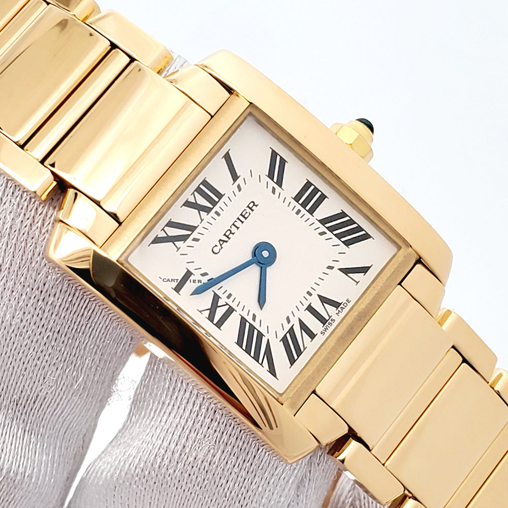 Cartier Tank Francaise Small 20mm 18K Yellow Gold White Roman Dial Ladies Watch 2385 W50002N2