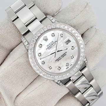 Rolex Datejust Midsize 31mm 2.1ct Bezel/Lugs White MOP Diamond Dial Steel Oyster Watch