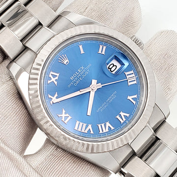 2024 Rolex Datejust 41 Blue Roman White Gold Fluted Bezel Watch 126334 Box/Papers/Tag