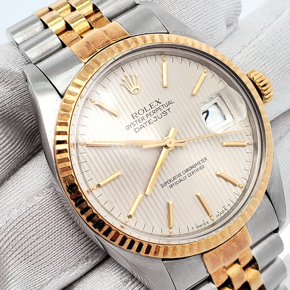 Rolex Datejust 36mm Silver Tapestry 2-tone Yellow Gold/ Steel Jubilee 16013 Watch