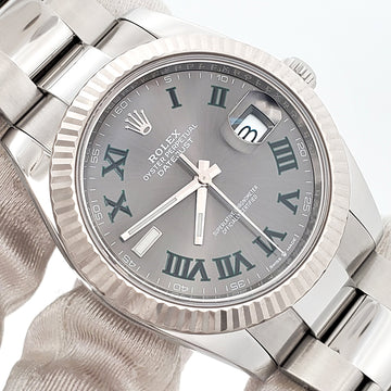 2022 Rolex Datejust 41 126334 Wimbledon Slate Roman White Gold Fluted Bezel Steel Watch Box/Papers/Tag
