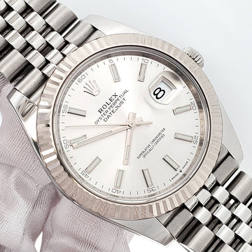 2023 Rolex Datejust 41 Silver Index White Gold Fluted Bezel Jubilee Watch 126334 Box/Papers/Tag