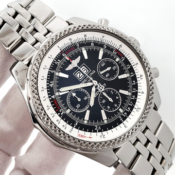 Breitling Bentley 6.75 Chronograph 49mm Black Index Dial Big Date Stainless Steel Watch A44362 Box/Booklet
