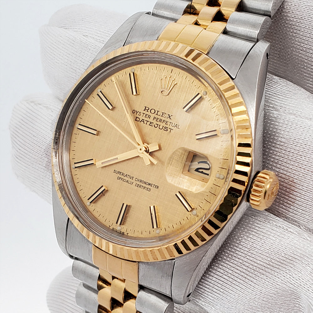 Rolex Datejust 36mm Champagne Linen Dial Watch 16013