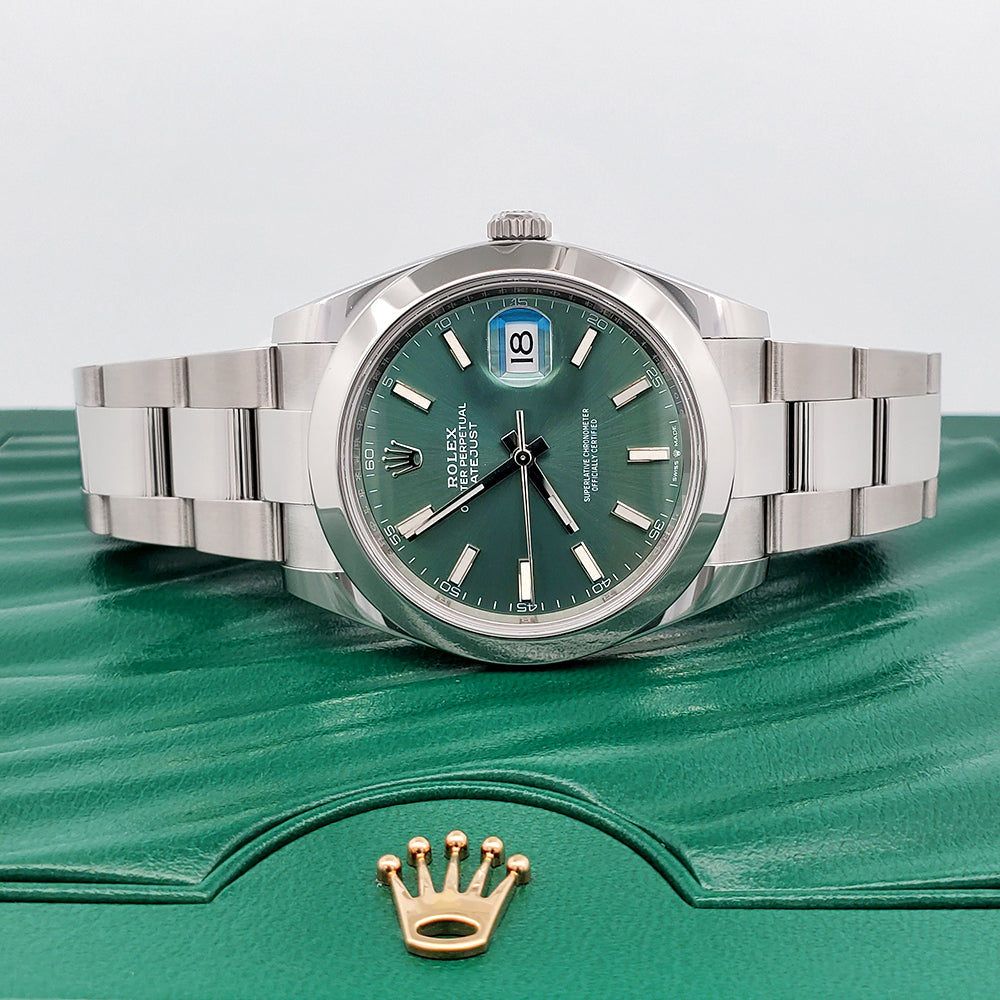 2023 Rolex Datejust 41 126300 Mint Green Steel Oyster Watch Box Papers