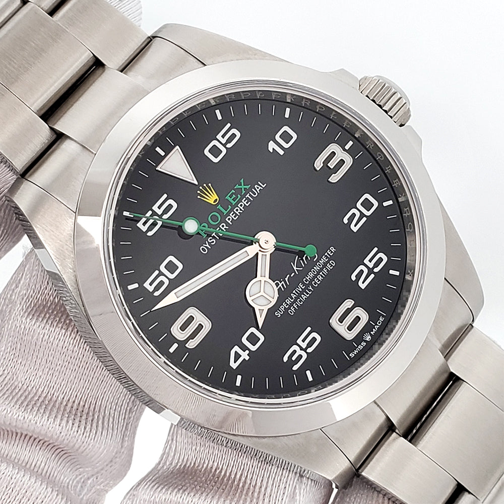 2023 Rolex Air King 126900 Black Dial Green Script Steel 40mm Watch Box Papers