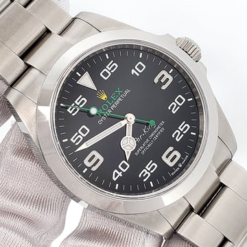 2023 Rolex Air King 126900 Black Dial Green Script Steel 40mm Watch Box Papers