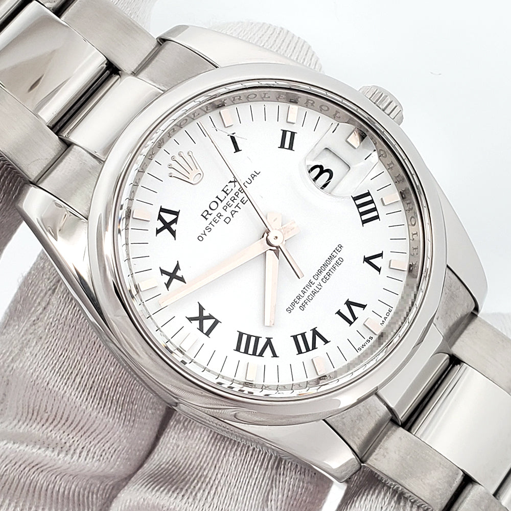 Rolex Oyster Perpetual Date 34mm 115200 White Roman Dial Steel Oyster Watch