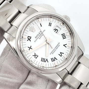 Rolex Oyster Perpetual Date 34mm 115200 White Roman Dial Steel Oyster Watch