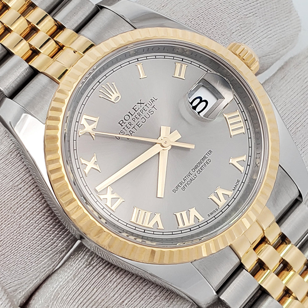 Rolex Datejust 36mm Slate Roman 2-Tone Yellow Gold/Steel Jubilee Watch 116233 Box/Papers/Tag