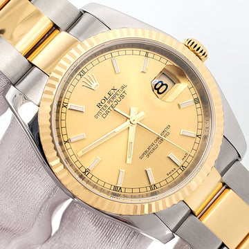 2012 Rolex Datejust 36mm 2-Tone Yellow Gold/Steel Champagne Dial Oyster Watch 116233 Papers