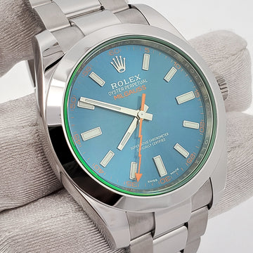 2020 Rolex Milgauss 40mm 116400GV Green Crystal Blue Index Dial Steel Watch Box Papers