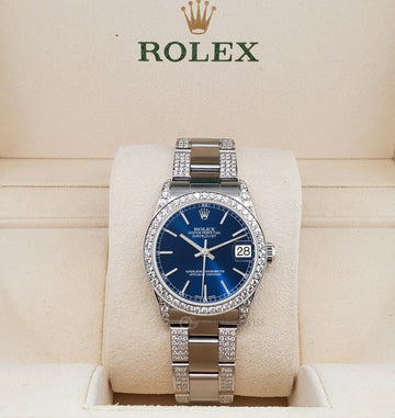 Rolex Datejust Midsize 31mm Blue Index Dial 3.5ct Diamond Bezel/Lugs/Bracelet Oyster Watch