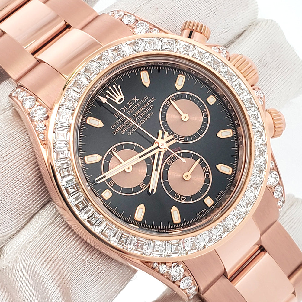 Rolex Cosmograph Daytona 8.5ct VS Princess Diamond Bezel/Lugs Rose Gold 40mm Watch 116505