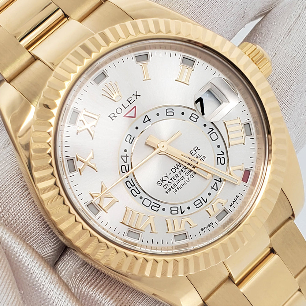 Rolex Sky-Dweller Yellow Gold 326938 Silver Sunray Roman Dial 42mm Oyster Watch