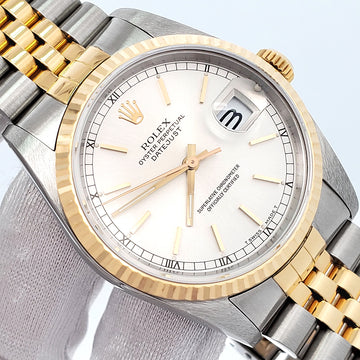 Rolex Datejust 36mm 16233 Silver Index Dial 2-tone Yellow Gold/Steel Jubilee Watch