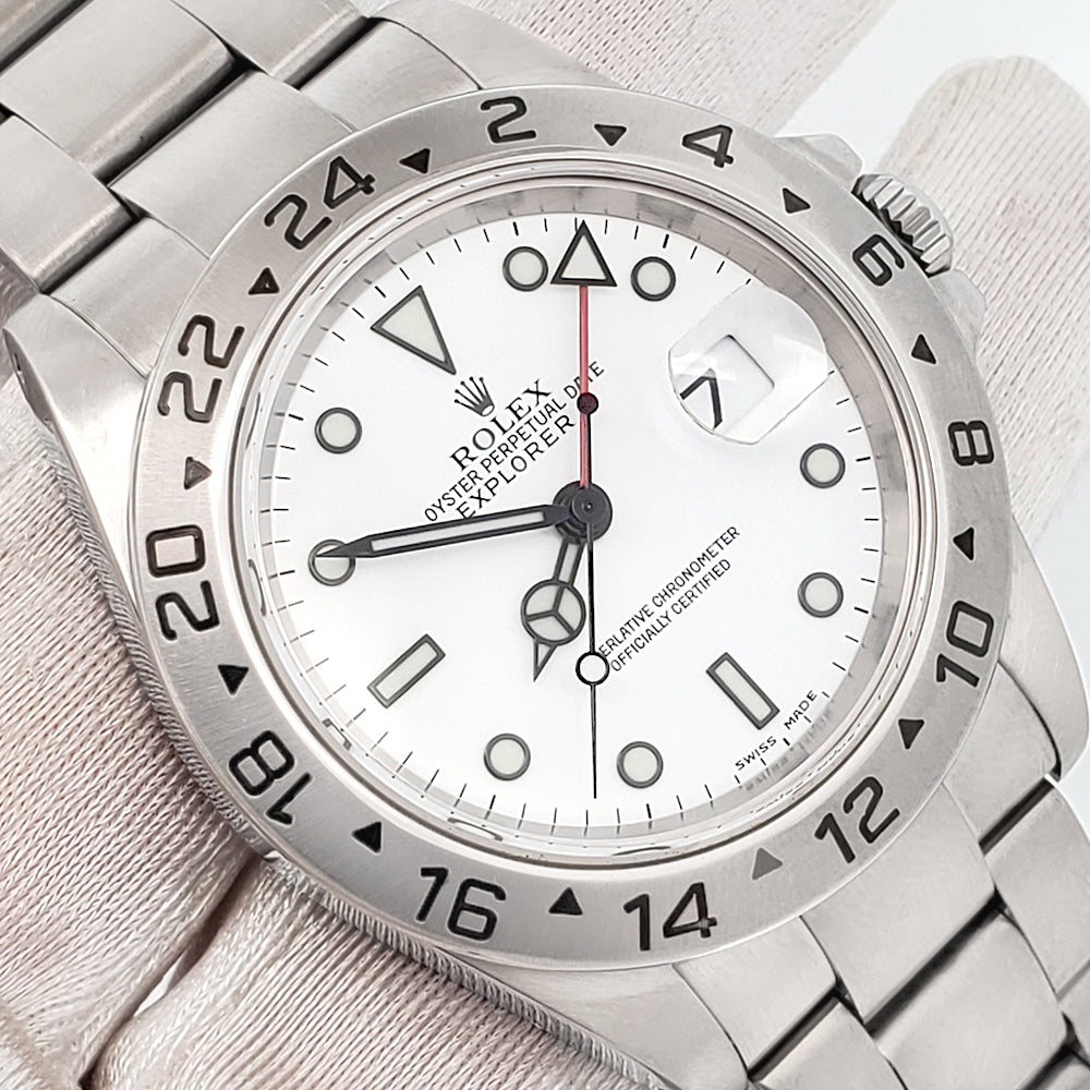 2002 Rolex Explorer II Polar White Steel Oyster 40mm Watch 16570 Papers/Serial Tag