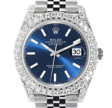 Rolex Datejust 41 5.9CT Diamond Bezel/Lugs/Sides/Blue Index Dial Jubilee Watch 126300 Box Papers