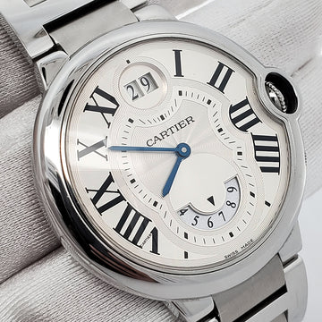 Cartier Ballon Bleu Dual Time Zone Steel Silver Roman Dial Watch W6920011