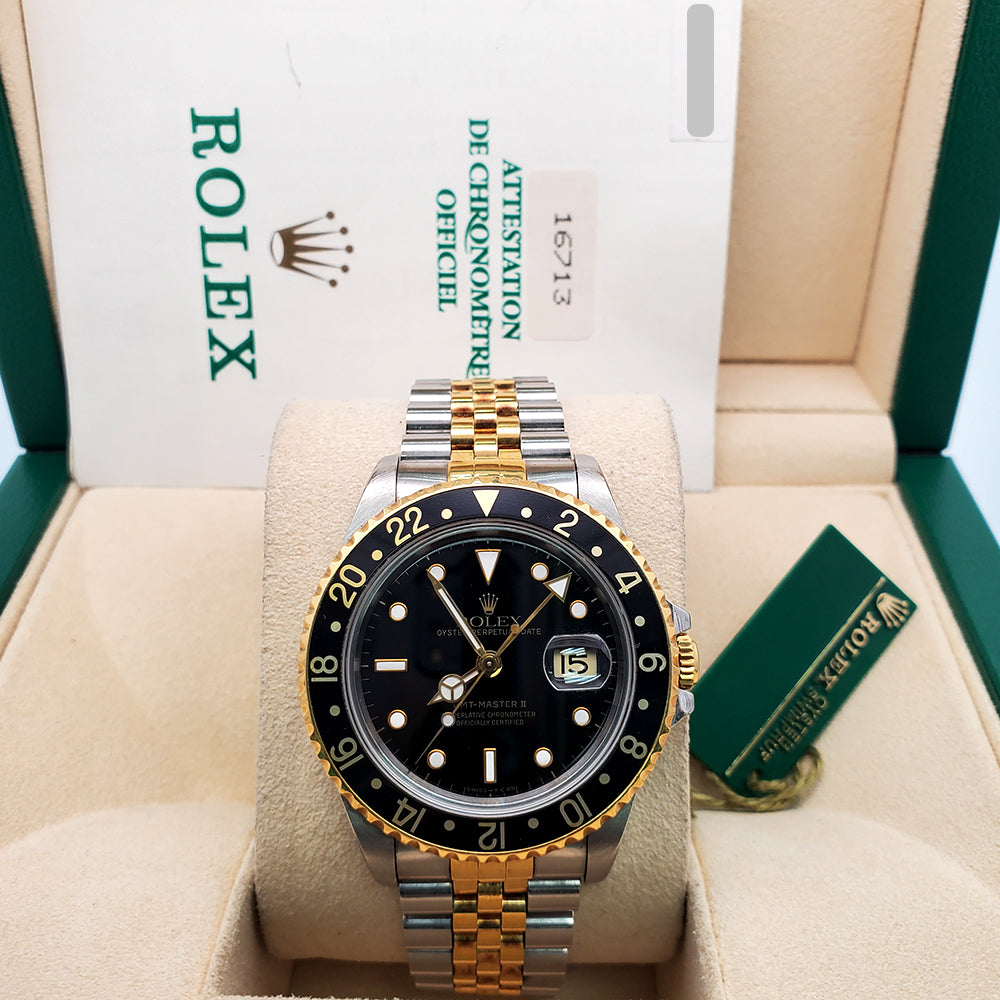 Rolex GMT-Master II 40mm 2-Tone Yellow Gold/Steel Jubilee Watch 16713 Box Papers