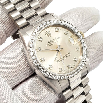 Rolex Datejust 31mm Factory Diamond Silver President White Gold Ladies Watch 68289