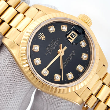 Rolex President Datejust 69178 Factory Black Diamond Dial Yellow Gold 26mm Watch Box Service Papers