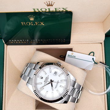 2023 Rolex Datejust 41 126334 White Index White Gold Fluted Bezel Steel Oyster Watch Box Papers