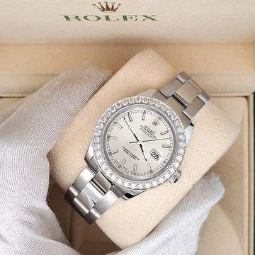 Rolex Datejust Midsize 31mm 178240 Silver Index Dial 1.6ct Diamond Bezel Watch