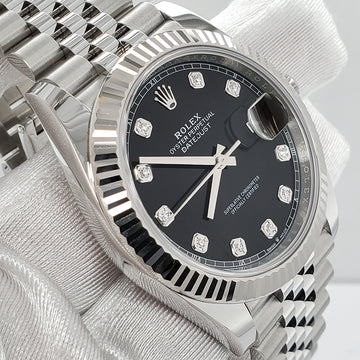 Unworn Rolex Datejust 41 126334 Factory Black Diamond Dial Jubilee Steel Watch 2023 Box Papers