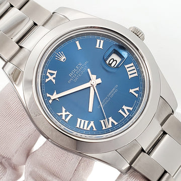 2014 Rolex Datejust II 116300 Blue Roman Dial Steel Oyster 41mm Watch Box Papers