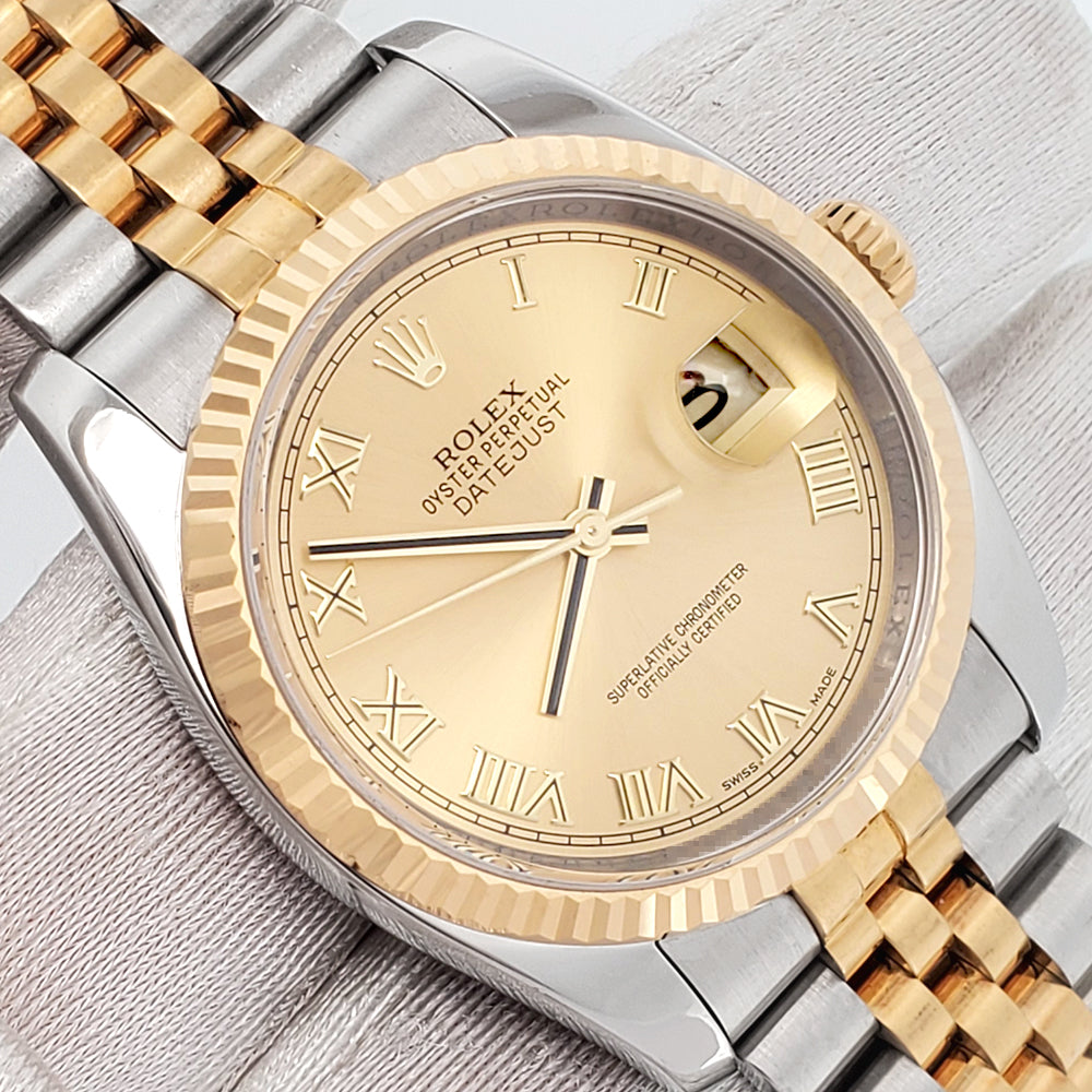 Rolex Datejust 36mm 116233 2-Tone Champagne Roman Dial Jubilee Watch Box/Papers/Tag