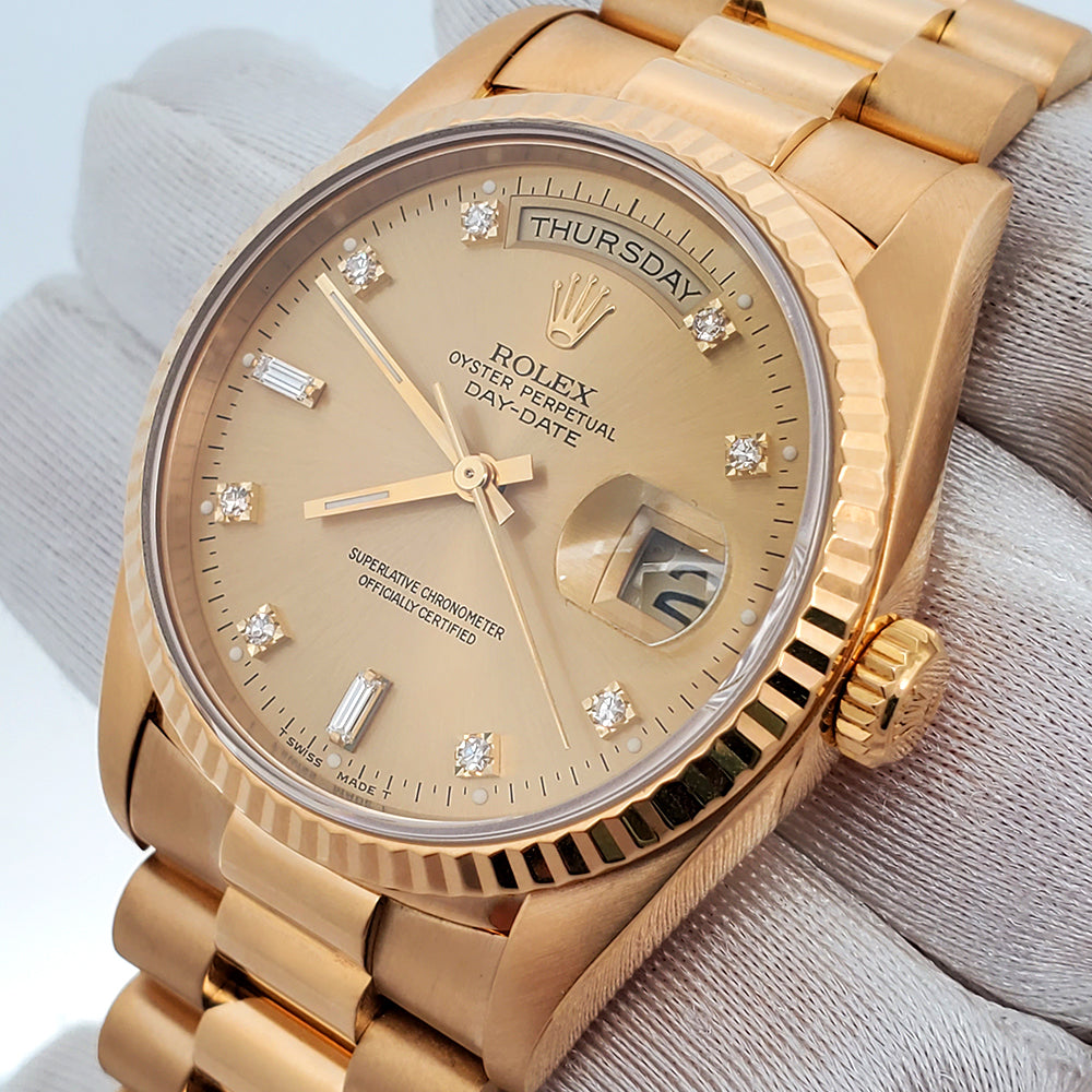 Rolex President Day-Date 36mm Factory Diamond Dial Double-Quick Yellow Gold Watch 18238