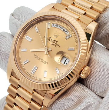 Rolex Day-Date 40mm President Yellow Gold Champagne Baguette Diamond Dial Watch 228238 Box Papers