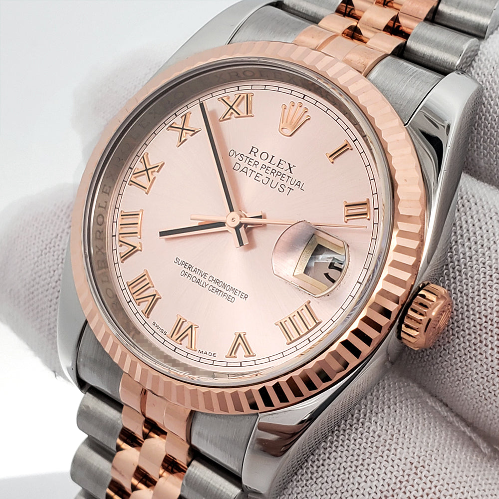 Rolex Datejust 36mm Factory Pink Roman 2-tone Rose Gold/Steel Jubilee Watch 116231