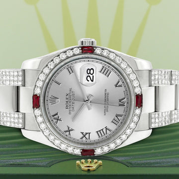 Rolex Datejust 36mm 4.5ct Diamond Bezel/Bracelet/Grey Roman Dial 116200 Steel Watch