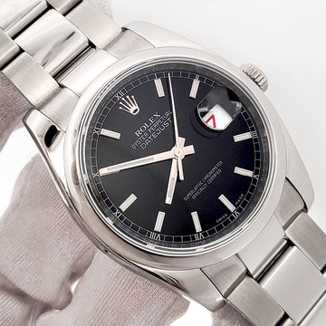 Undated Rolex Datejust Black Index Dial Steel Oyster 36mm Watch 116200 Papers