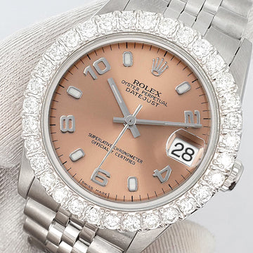 Rolex Datejust Midsize 31mm Salmon Arabic Dial  2.25ct Diamond Bezel Jubilee Watch