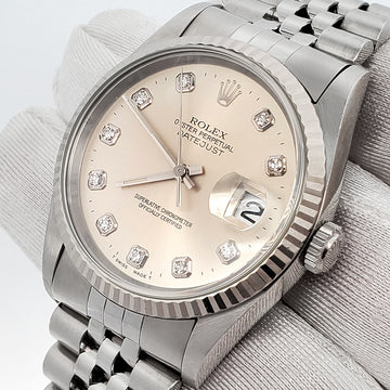 Rolex Datejust 36mm Factory Silver Diamond White Gold Fluted Bezel Steel Jubilee Watch 16234