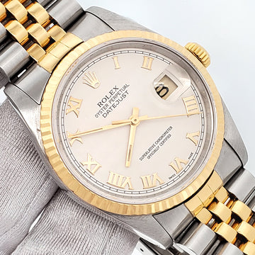 Rolex Datejust Cream Pyramid Dial 2-Tone Yellow Gold/Steel 36mm Watch 16233