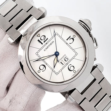 Cartier Pasha C Big Date 35mm White Dial Steel Watch 2475 W31055M7 Papers