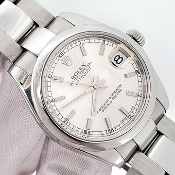 Rolex Datejust 31mm Silver Index Domed Bezel Steel Watch 178240 Papers/Tag