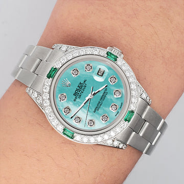 Rolex Datejust 26mm 1.2ct Diamond Bezel/Aquamarine MOP Diamond Dial Stainless Steel Oyster Watch